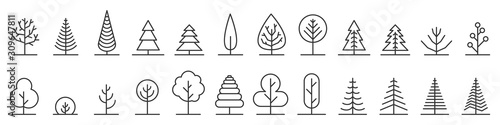 Big set of minimal trees linear icons - vector