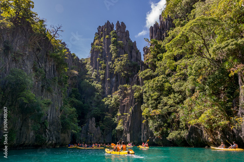 Big lagoon surrounded by rocks, El Nido Palawan Philippines