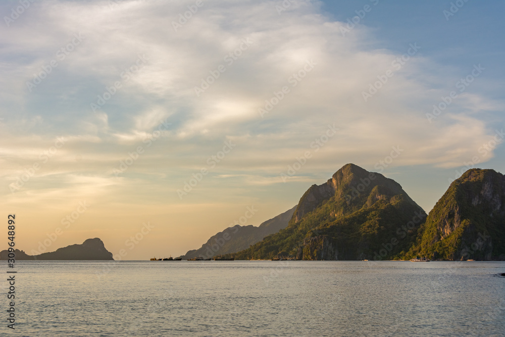 Seascape sunset over the Philippines Islands. Palawan Province, El Nido Seascape sunset over the Philippines Islands. Palawan Province, El Nido