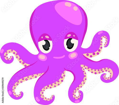 vector illustration of cartoon pink octopus. Concept for print, logo, label