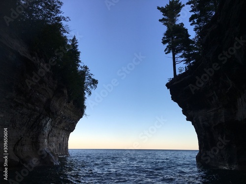sunset between two rock cliffs