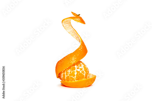 Fresh peeled tangerine isolated on white background