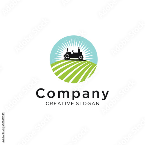 Landscape Logo Design Stock illustration . Garden logo . Nature farm logo . Family Farm Logo . Agriculture logo