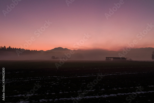 Sunset colors over countryside