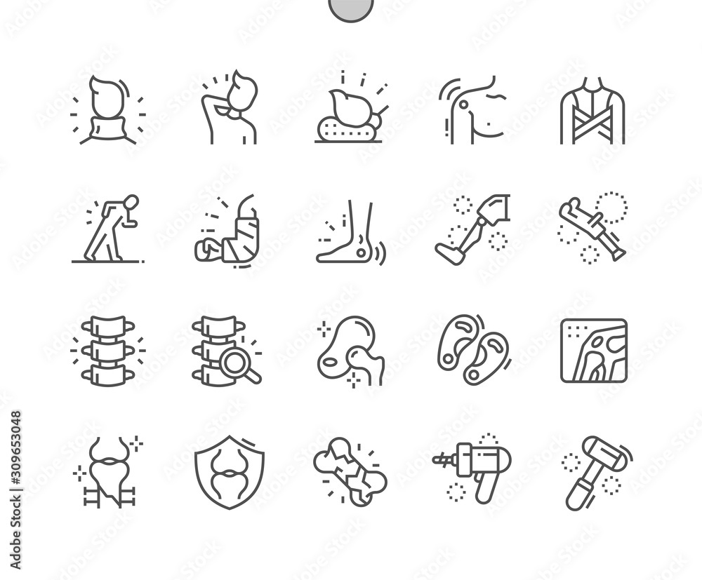 Orthopedics Well-crafted Pixel Perfect Vector Thin Line Icons 30 2x Grid for Web Graphics and Apps. Simple Minimal Pictogram