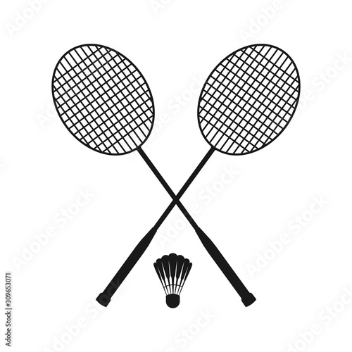 Badminton rackets, vector icon silhouette club logo