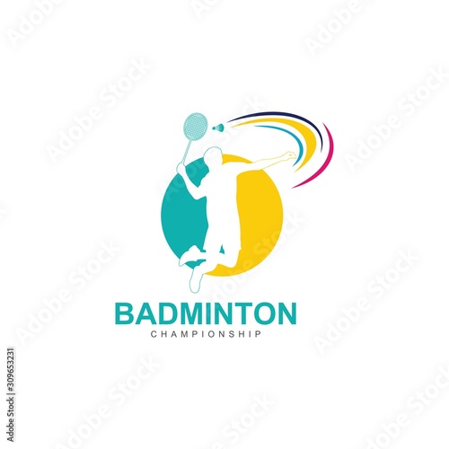 badminton logo, Badminton Player In Action Logo , Aggressive Jumping Smash