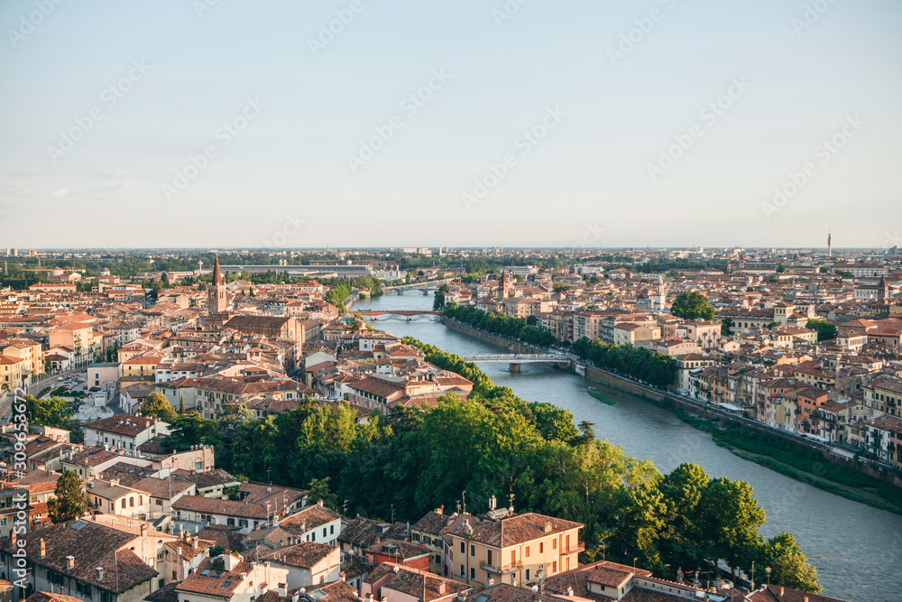 Fototapeta premium Beautiful panoramic aerial city view of the traditional old architecture of Verona in Italy.