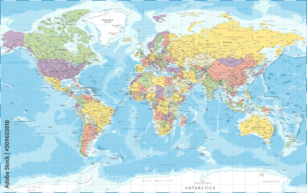 Obraz World Map - Political - Vector Detailed Illustration