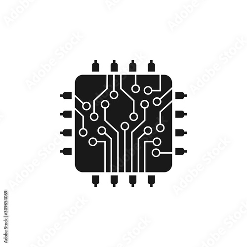 Computer Chips and Electronic Circuit icons, isolated on white background.