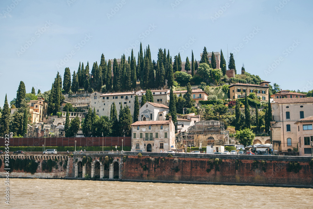 View of the traditional architecture and castle in Verona in Italy. View of the traditional architecture and castle in Verona in Italy.