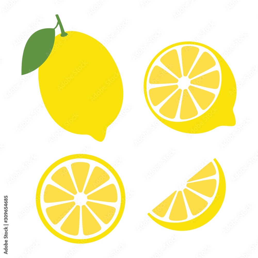 Fresh lemon fruits, Lemon icon vector illustration set Fresh lemon fruits, Lemon icon vector illustration set