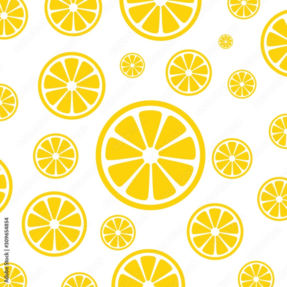 Trendy sunlight Summer pattern made with yellow lemon slice on bright light blue background. Minimal summer concept.