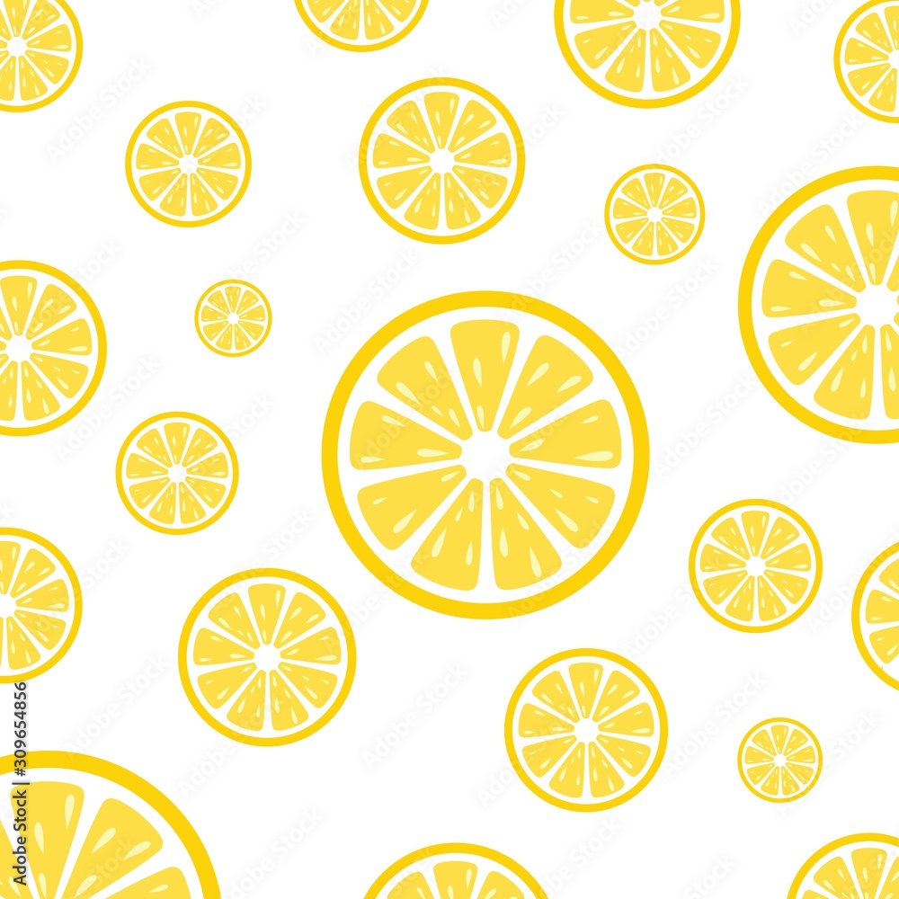 Trendy sunlight Summer pattern made with yellow lemon slice on bright light blue background. Minimal summer concept. Trendy sunlight Summer pattern made with yellow lemon slice on bright light blue background. Minimal summer concept.