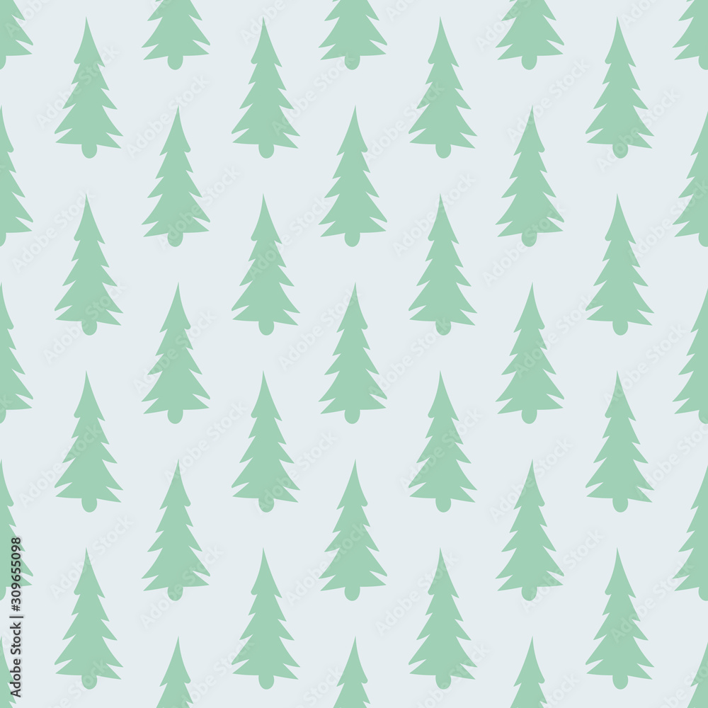 Christmas trees seamless pattern hand drawn in simple scandinavian style.