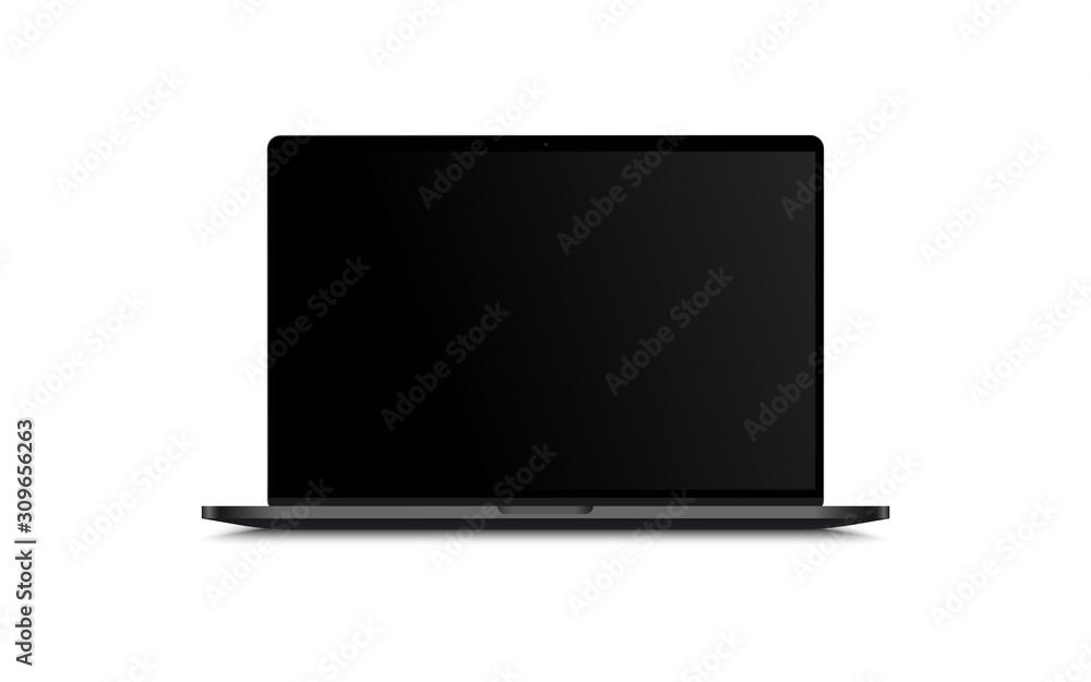 Blank screen LCD monitor space grey macbook pro style computer mockup. Realistic illustration isolated on white background for website preview; presentation etc. Vector EPS. - obrazy, fototapety, plakaty 