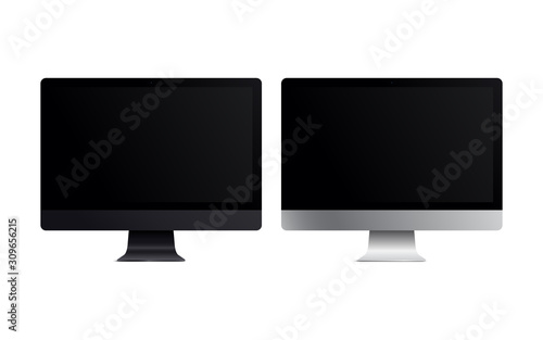 Blank screen LCD monitor space grey and silver imac pro style computer mockup. Realistic illustration isolated on white background for website preview; presentation etc. Vector EPS.