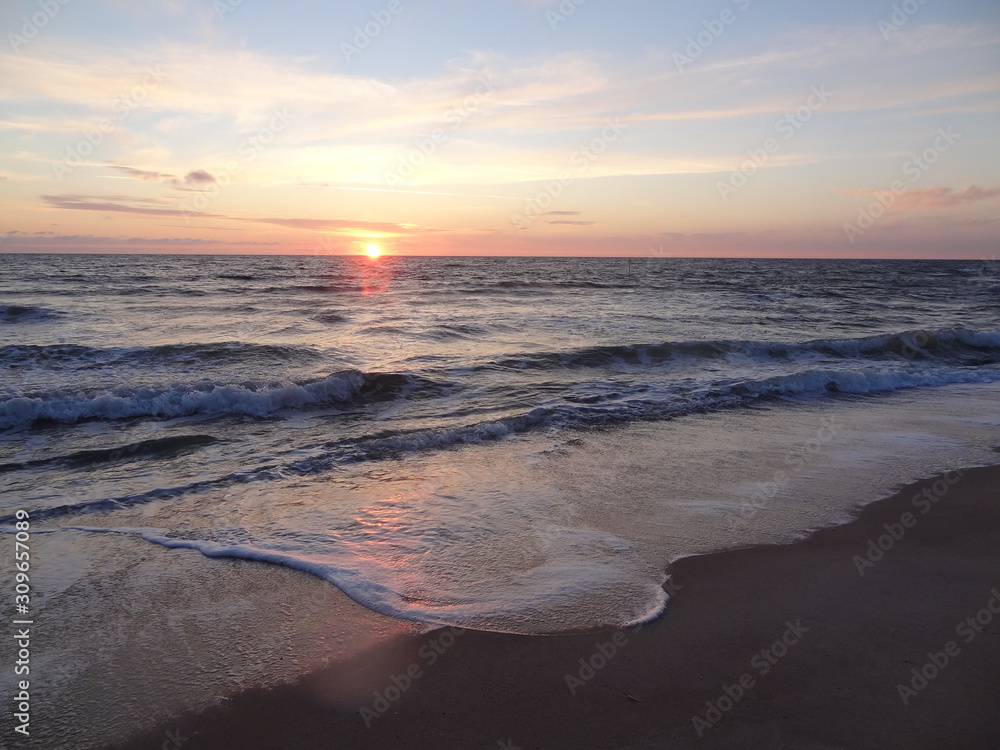 Sunset on the German North Sea beach in summer