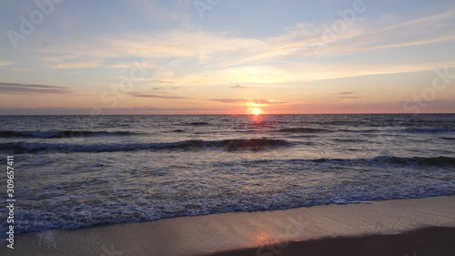 Sunset on the German North Sea beach in summer