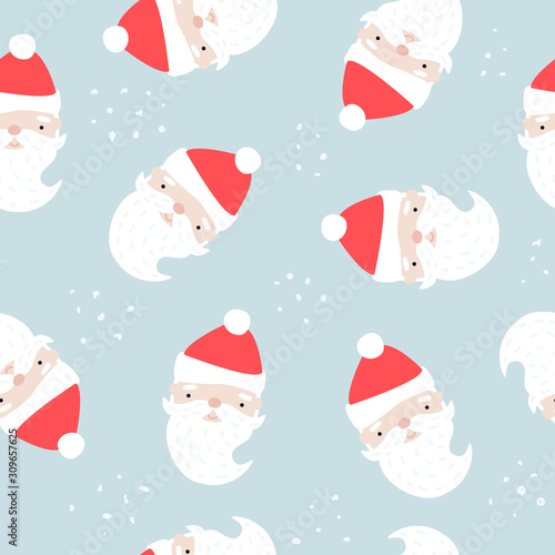 Seamless pattern with santa claus. Cute winter print. Vector hand drawn illustration.