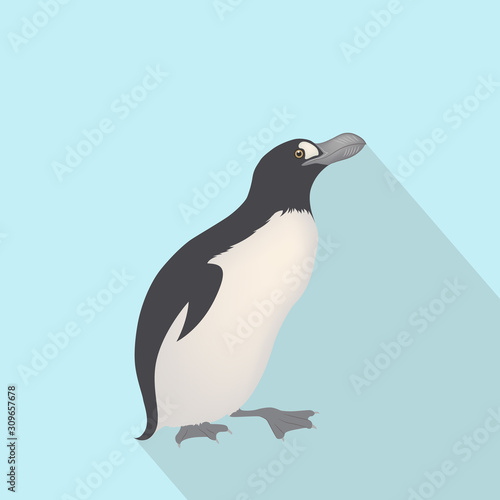 Penguin. Cute penguin icon in flat style. Antarctic bird, animal illustration.  Penguin standing on sky blue background flat design