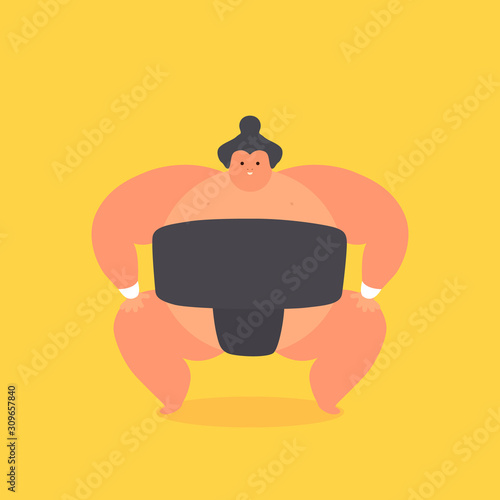 Sumo. Sumo wrestler flat character isolated on yellow.