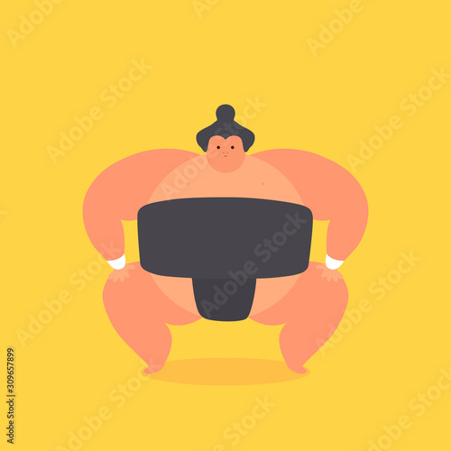 Sumo wrestler. Sumo wrestler flat character isolated on yellow.