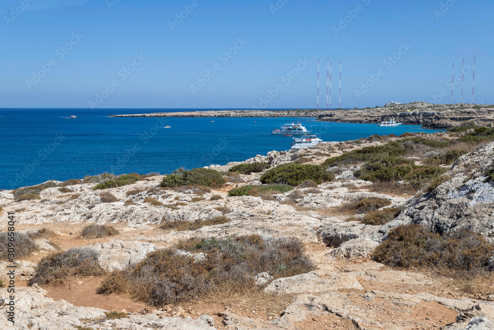 panorama of the mountain, sea, sky near Cape Greco, Ayia Napa, Cyprus