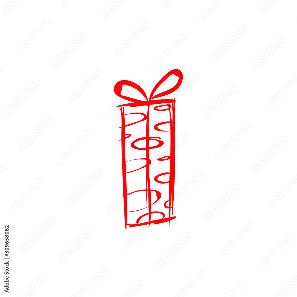 Gift box doodle - Present - art - ribbon party Christmas holiday - Birthday surprise magic