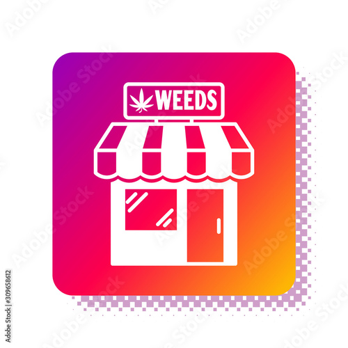 White Marijuana and cannabis store icon isolated on white background. Equipment and accessories for smoking, storing medical cannabis. Square color button. Vector Illustration