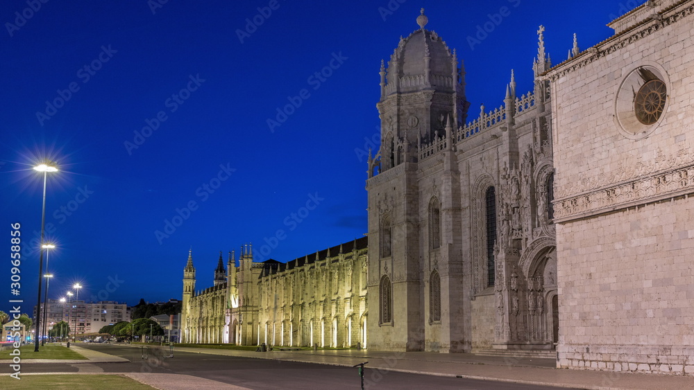 Mosteiro dos Jeronimos day to night timelapse, located in the Belem district of Lisbon, Portugal.