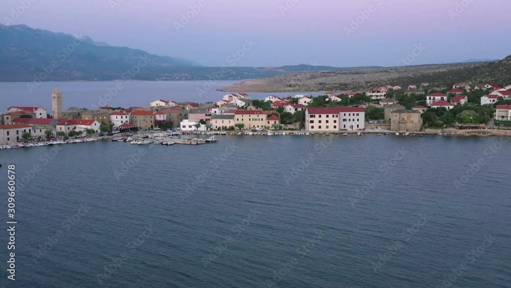 Picturesque old port town on coast of Croatia, right rotating aerial Picturesque old port town on coast of Croatia, right rotating aerial