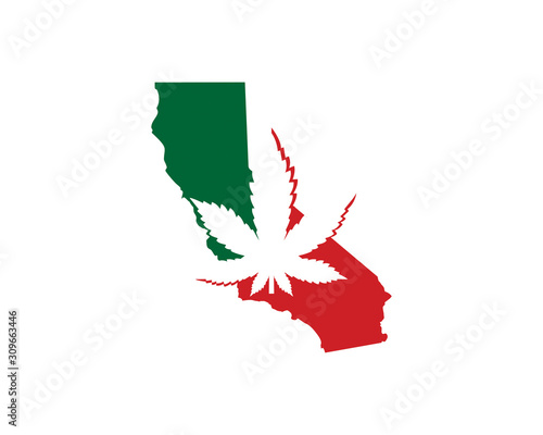 California Map With Cannabis Leaf Logo Vector 001