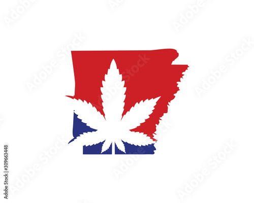 Arkansas Map With Cannabis Leaf Logo Vector 001