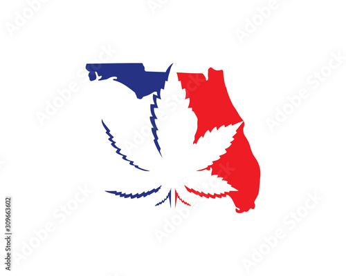 Florida Map With Cannabis Leaf Logo Vector 001