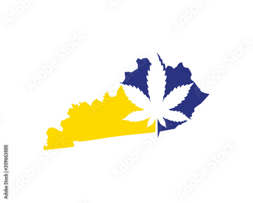 Kentucky Map With Cannabis Leaf Logo Vector 001