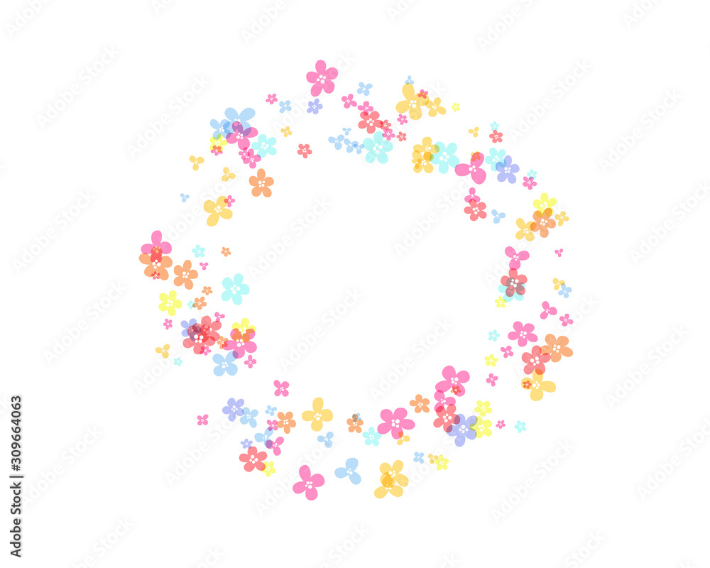 Cherry blossom decorations. Simplistic colorful  floral ornate design element. Vector isolated round frame.