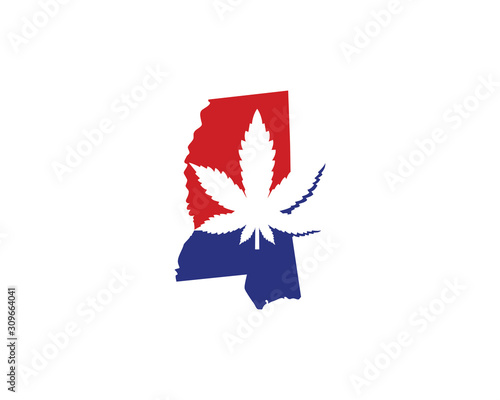Mississippi Map With Cannabis Leaf Logo Vector 001