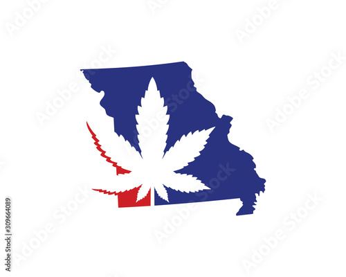 Missouri Map With Cannabis Leaf Logo Vector 001