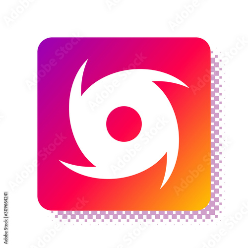 White Tornado icon isolated on white background. Cyclone, whirlwind, storm funnel, hurricane wind or twister weather icon. Square color button. Vector Illustration