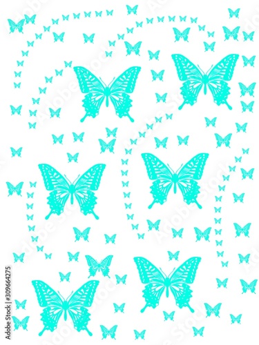 Seamless background with butterflies, Seamless pattern handmade, pattern repeat in turquoise white background. Stylish greeting card, label, packaging, wrapping paper, scrapbooking paper.