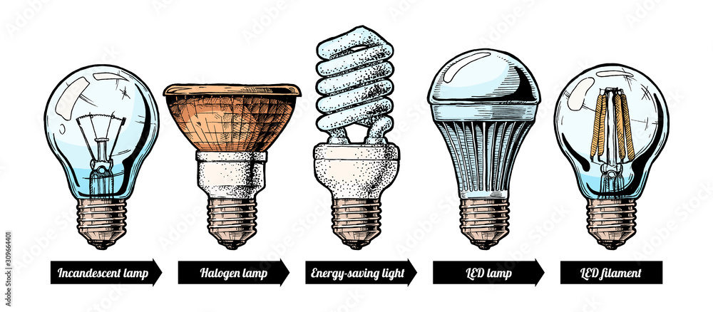 evolution set of light bulb - obrazy, fototapety, plakaty 