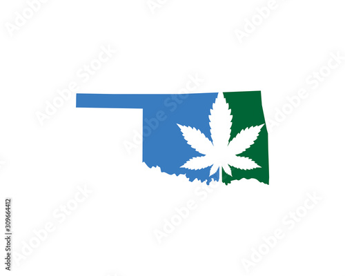 Oklahoma Map With Cannabis Leaf Logo Vector 001