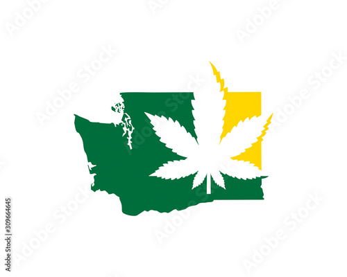 Washington Map With Cannabis Leaf Logo Vector 001