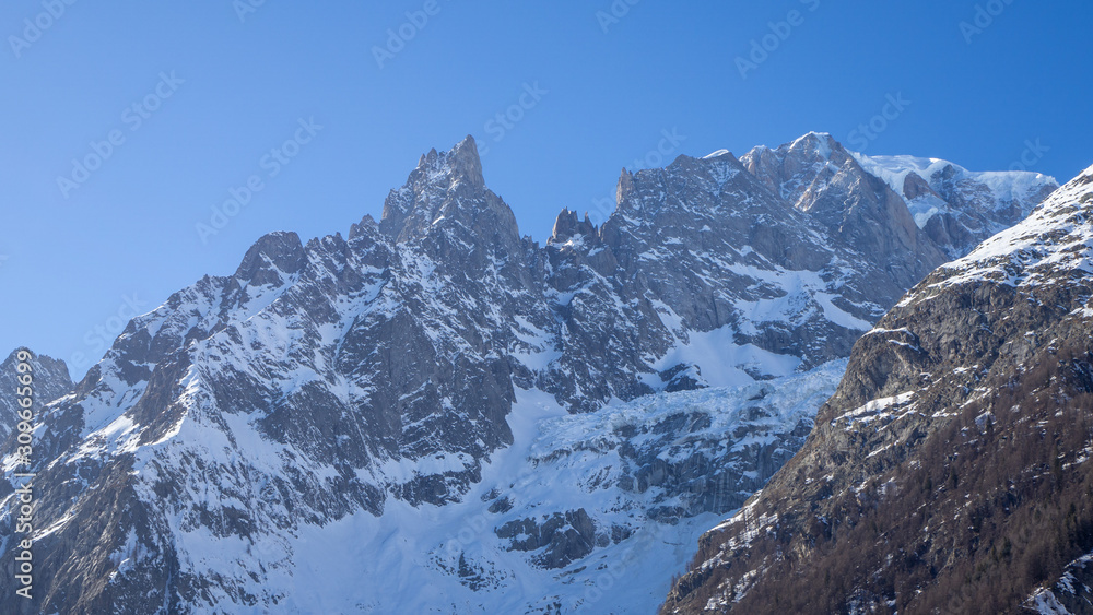 Amazing landscape at the summits of the Mont Blanc range from the Italian side
