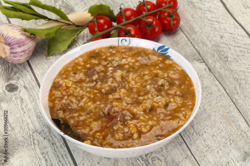 Caucasian Kharcho soup with beef meat