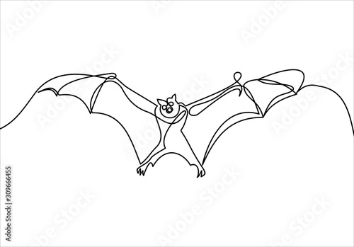 Continuous one line drawing. bat silhouette. illustration