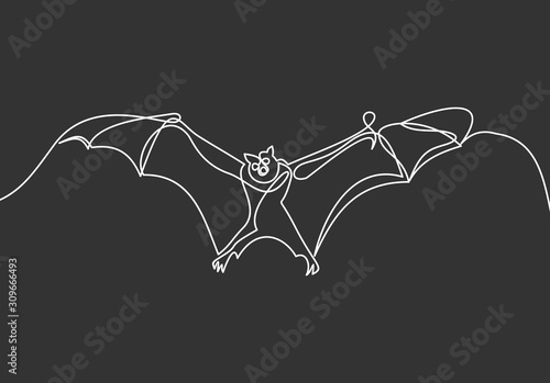 Continuous one line drawing. bat silhouette. illustration