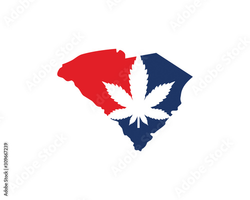 Sourh Carolina Map With Cannabis Leaf Logo Vector 001 photo