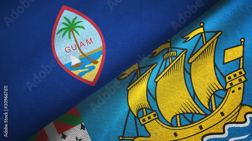 Guam and Saint Pierre and Miquelon two flags textile cloth, fabric texture